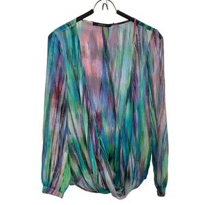 ARK & CO Sheer Wrap Long Sleeve Top Sz S